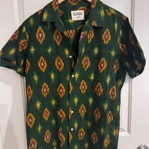 Kardo Men's Green and Yellow Ikat Shirt